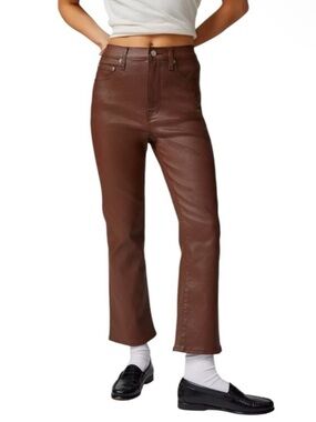 Daze Pants Size 32 Brown Faux Leather High Waist Crop Flare